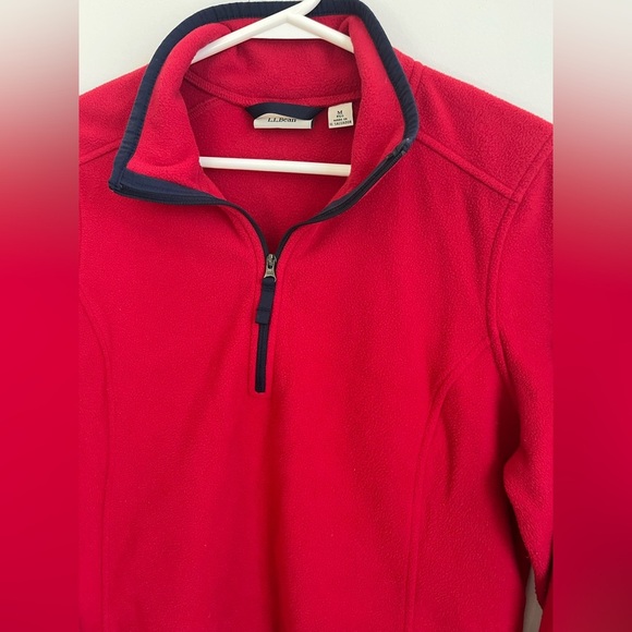 L.L. Bean Red Fleece Quarter-Zip Pullover with Navy Accents Vintage - Picture 4 of 7